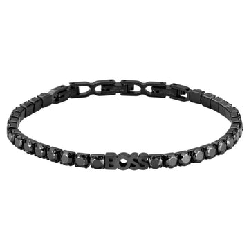 Ανδρικό βραχιόλι Boss 1580708 ατσάλινο με μαύρο μπρασελέ διακοσμημένο με μαύρα ζιργκόν.